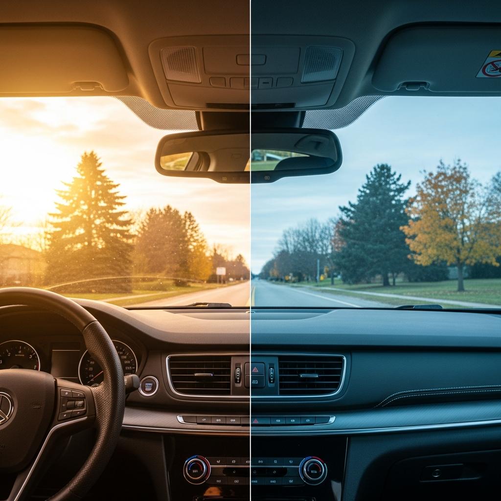 Automotive cabin comparison with and without window film