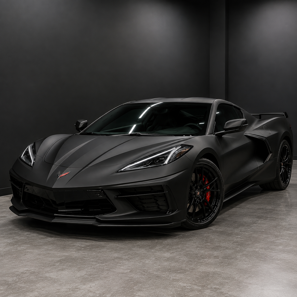 Matte black colour wrapped vehicle