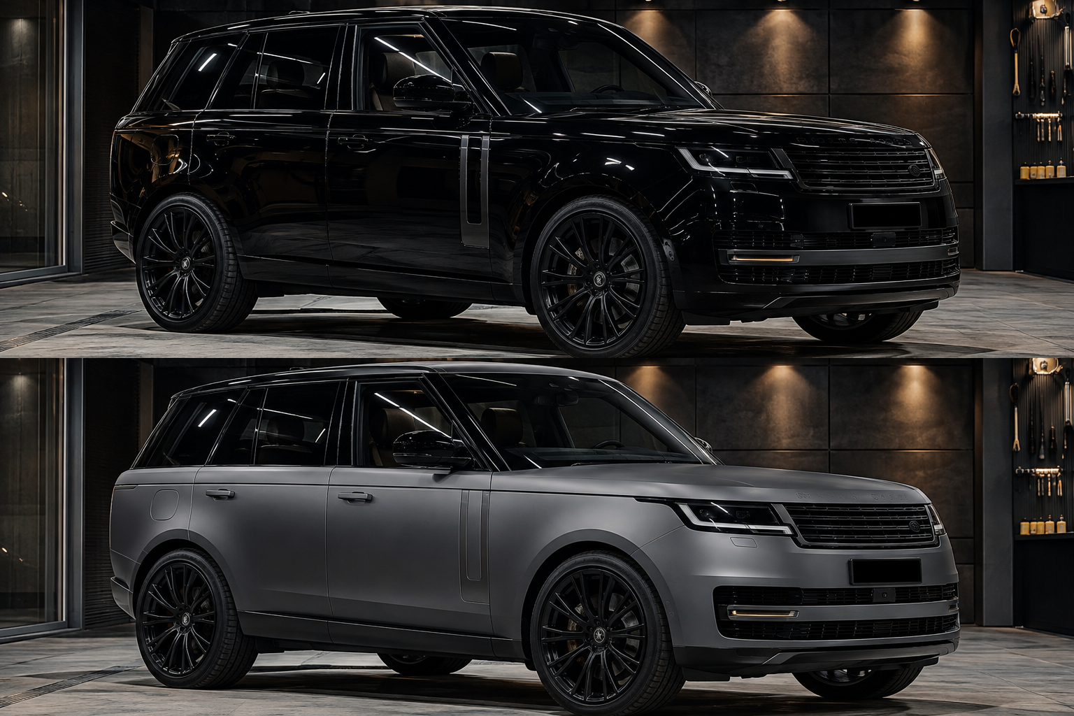 Black vehicle transformed to satin grey