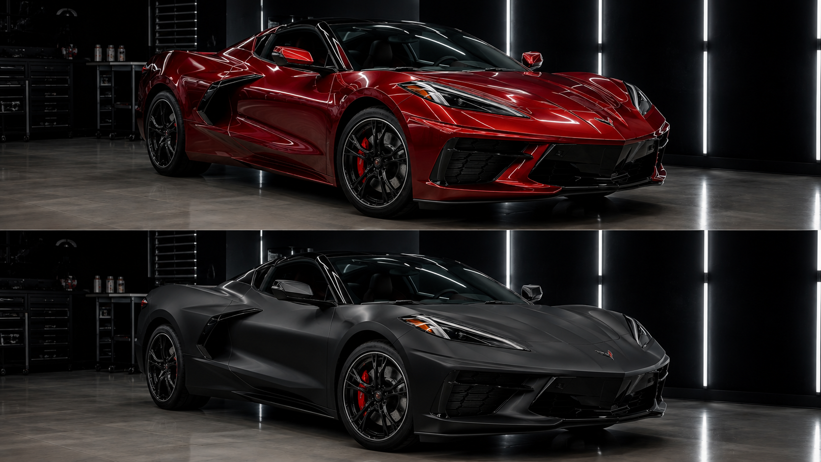 Red vehicle transformed to matte black