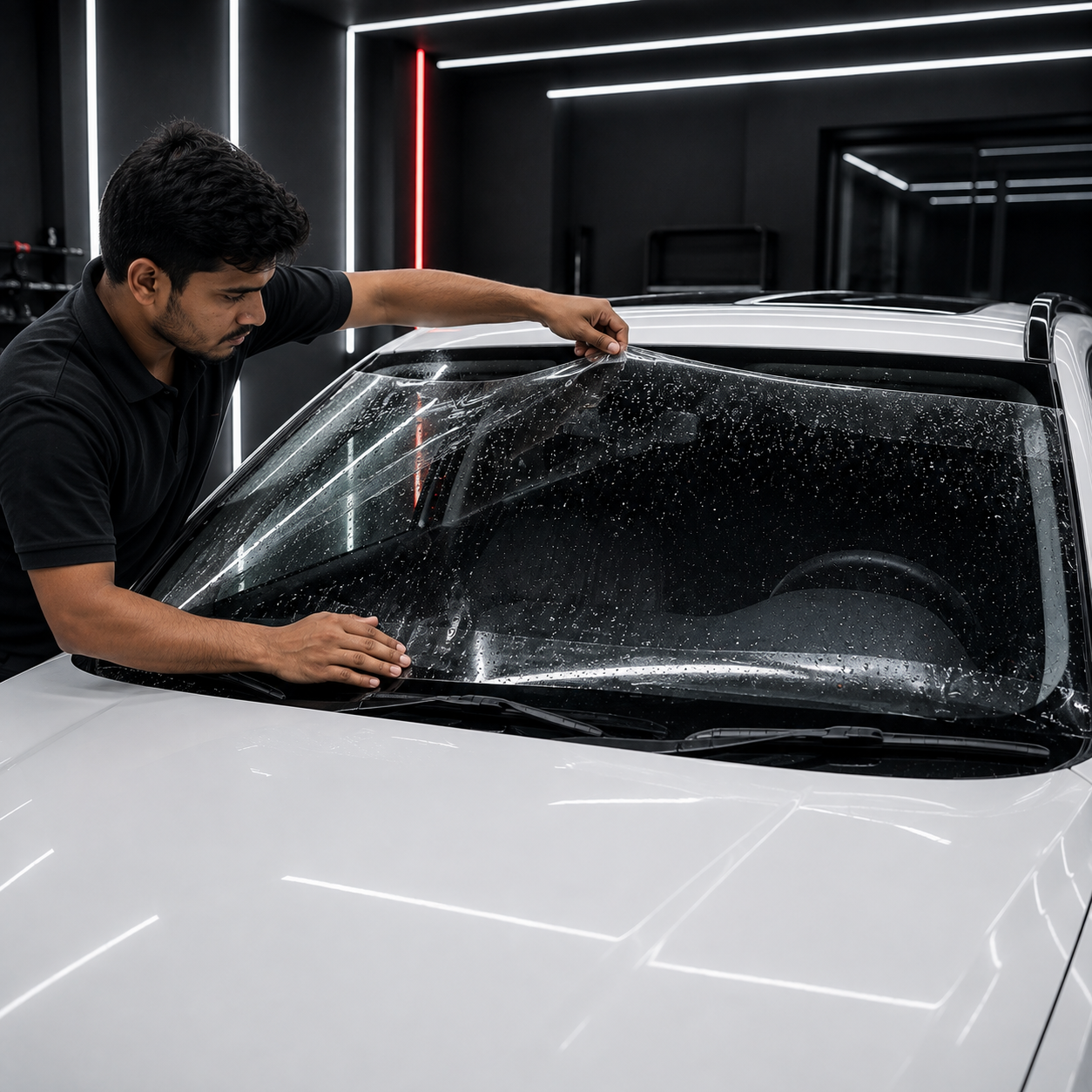 Windshield protection film application